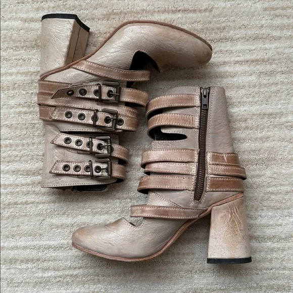 FREEBIRD by Steven Tali Strappy Women's Heeled Boots Booties Taupe Size 7 - Picture 7 of 17